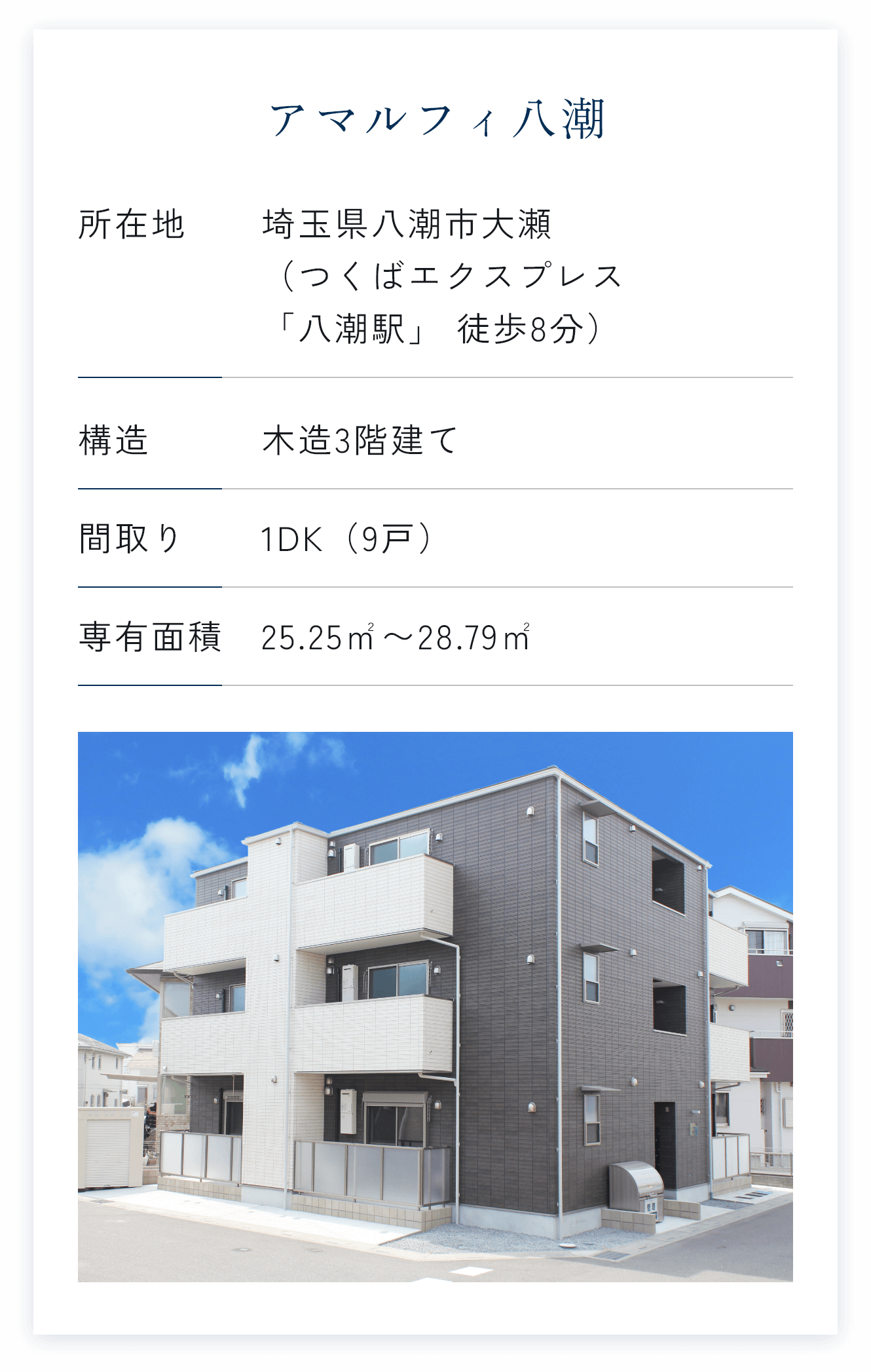 アマルフィ八潮,埼玉県八潮市大瀬（つくばエクスプレス「八潮駅」 徒歩8分）